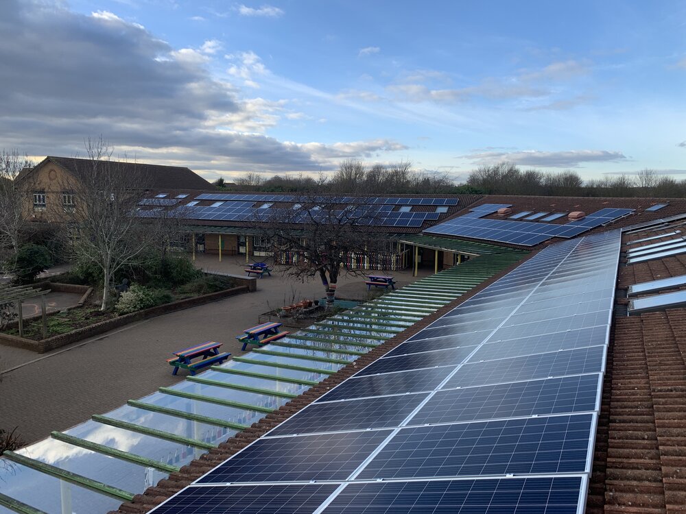 Solar panel installation on a school