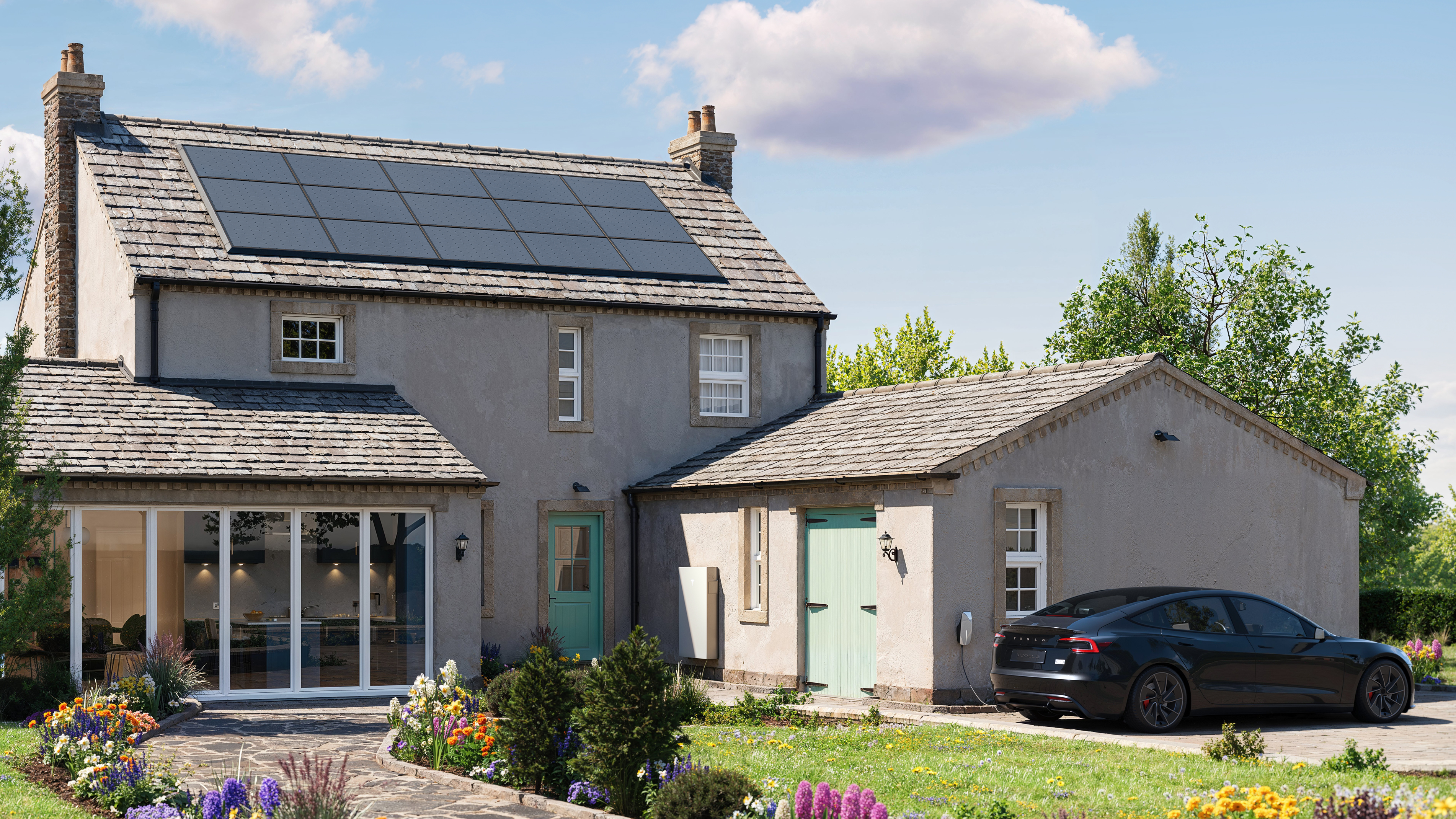 A home with solar panels and battery storage