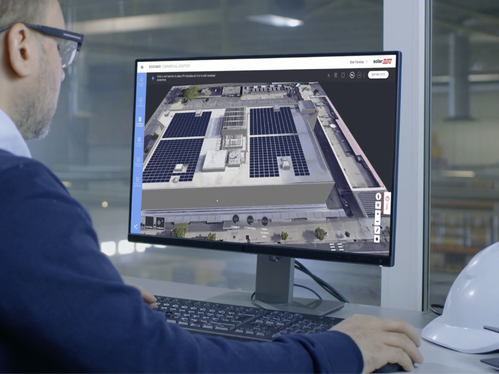 SolarEdge Designer modelling a commercial roof